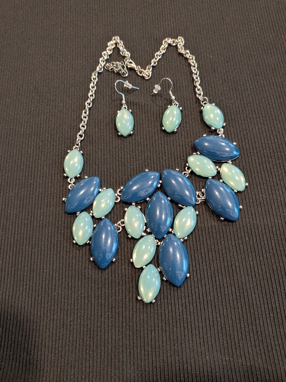 B#5: Blue and Aqua Statement Necklace & Earring Set